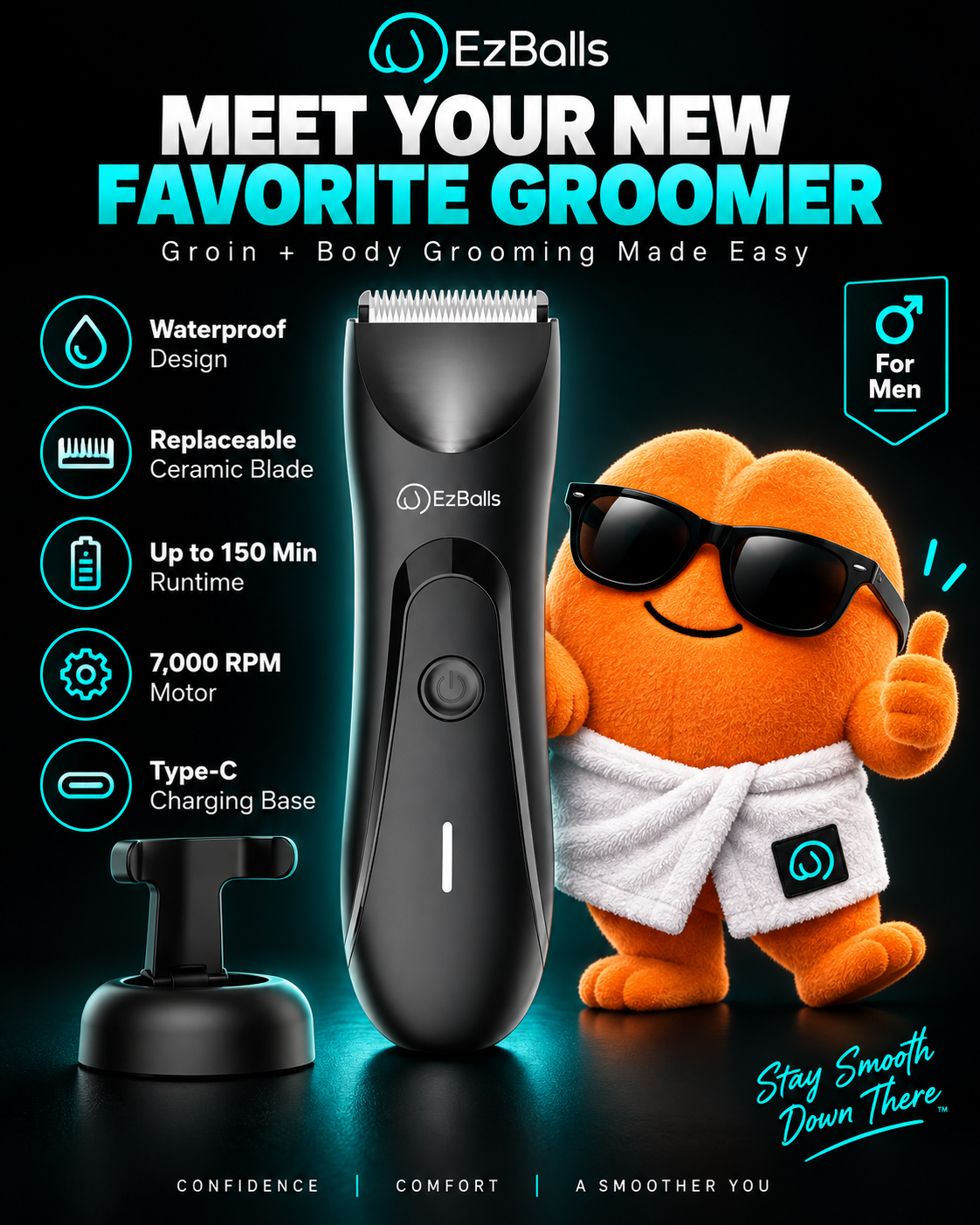 EzBalls Waterproof Body Trimmer for Men